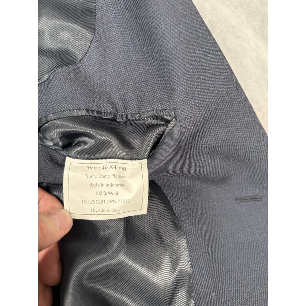 Pronto Uomo Platinum Men's 46 X-Long 100% Wool Suit Jacket Blazer Navy Blue